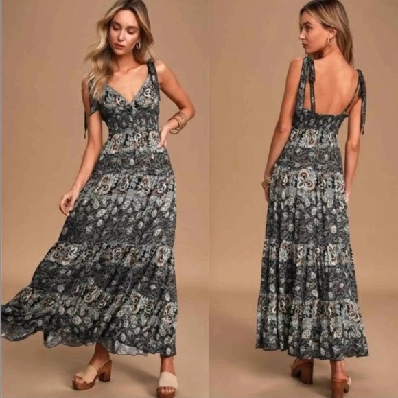 Free People Let’s Smock About It Floral Maxi Sundress Black Combo Size S - Picture 4 of 5